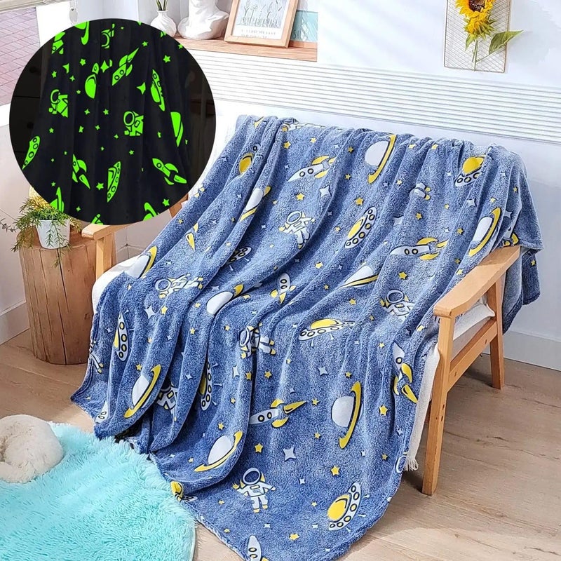 TONY STARK Big Size Glow in The Dark Blanket for Kids, 0-15 Years |200x150 Cm| Soft Flannel Fleece Throw, Cozy & Warm All-Season Radium Blanket for Boys & Girls - (UFO & Astronaut) - Image 1