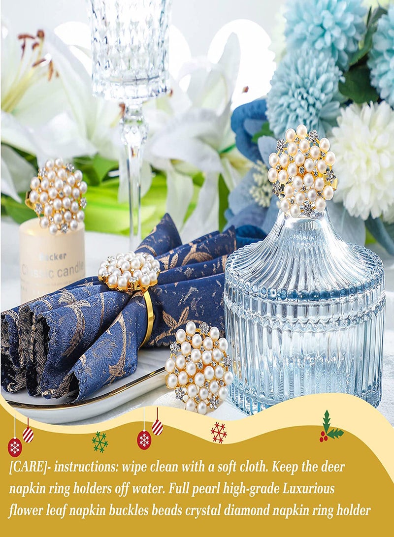Elegant Rhinestone Pearl Napkin Rings Set of 6, Gold Serviette Holders for Wedding, Party, and Holiday Table Decorations, Bling Crystal Diamond Home Decor  - Image 5