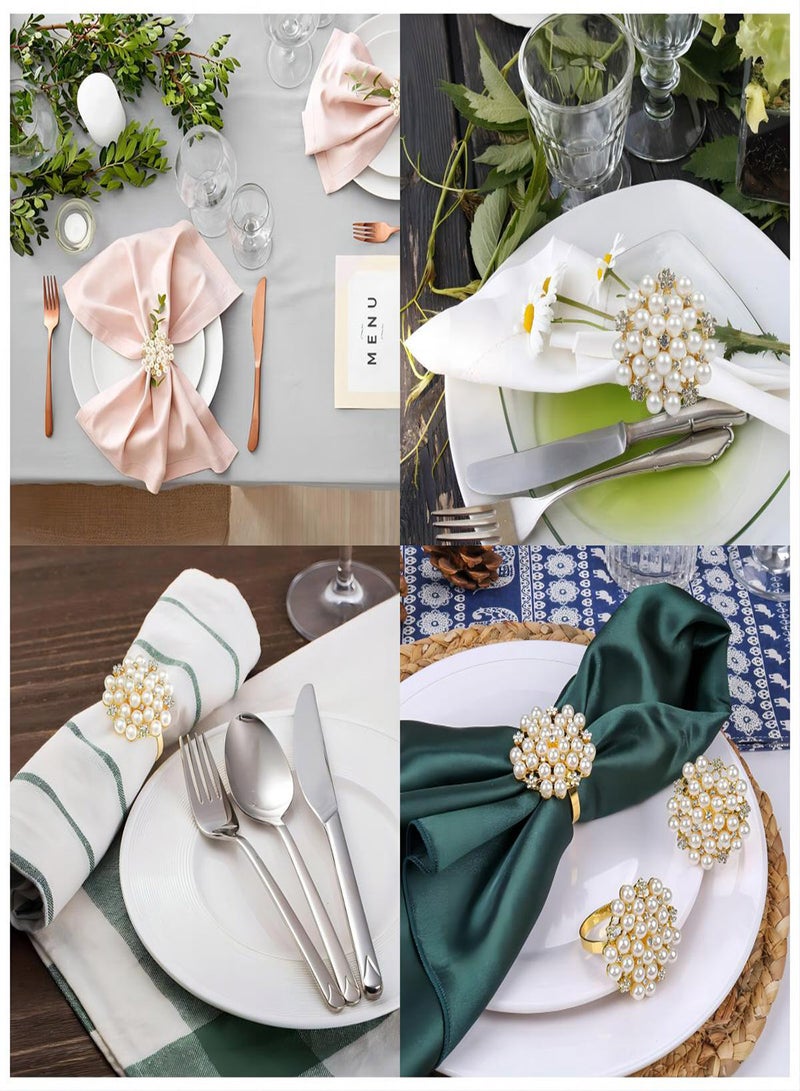 Elegant Rhinestone Pearl Napkin Rings Set of 6, Gold Serviette Holders for Wedding, Party, and Holiday Table Decorations, Bling Crystal Diamond Home Decor  - Image 2