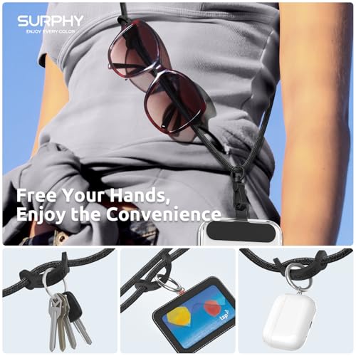 SURPHY Phone Lanyard, Adjustable Phone Strap Crossbody with 2 Pack Cell Phone Tether Tab, Premium Metal Buckles, Skin-Friendly, Universal Cell Phone Lanyard Crossbody for Women and Men, Black - Image 3