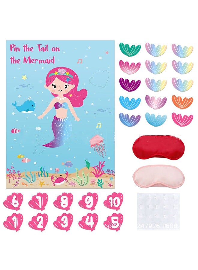 حزب وعيد ميلاد ألعاب اللوازم ، دبوس الذيل على حورية البحر ، تحت البحر حزب ألعاب الديكور ، ملصق كبير مع 28PCS ملصقات الذيل للعبة حزب الطفل - Image 1