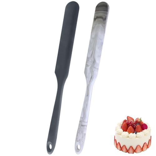 CATOSUM 2 Pcs 13 Inch Silicone Jar Spatulas, Non-Stick Heat Resistant Cake Cream Spatulas Set, Large Cake Cream Butter Spatulas for Jars, Blender, Cooking Baking (Dark grey and Marble) - Image 1