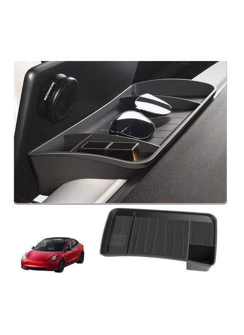منظم وحدة التحكم المركزية الجديد والمحدث لسيارة Tesla Model 3/Y لعام 2023، صندوق تخزين خلفي للشاشة، لوحة القيادة، صينية مخفية، حامل نظارات شمسية غير قابل للانزلاق، ملحقات داخلية، أسود