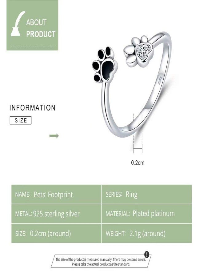 Qings Dog Paw Open Ring 925 Sterling Silver Adjustable Pet Footprint Ring Gift for Mom and Wife - Image 4