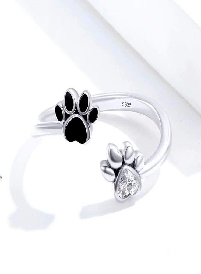 Qings Dog Paw Open Ring 925 Sterling Silver Adjustable Pet Footprint Ring Gift for Mom and Wife - Image 3