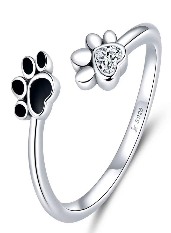 Qings Dog Paw Open Ring 925 Sterling Silver Adjustable Pet Footprint Ring Gift for Mom and Wife - Image 1