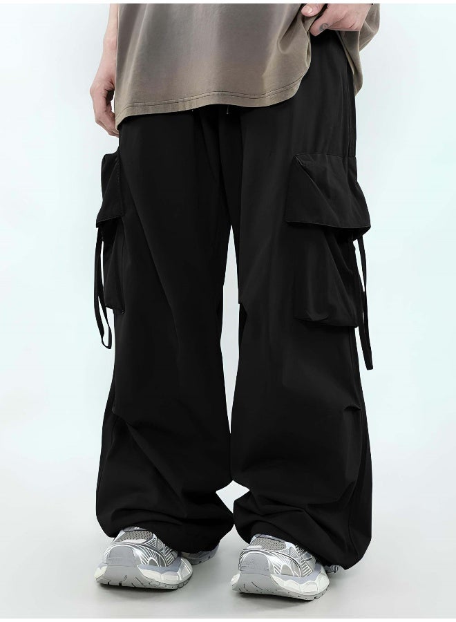 Maniac Mens Solid Black Polyester Nylon Fabric Cargo Pant - Image 1