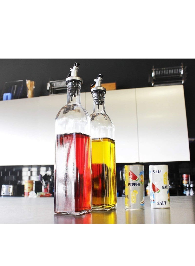 ECVV 2 قطعة من زجاجات الزيت الزجاجية وموزع الخل، مجموعة التوابل، إبريق زجاجي، توابل لطاولة الطعام والمطبخ، سدادات محكمة الغلق مانعة للتنقيط، شفافة (250 مل) - Image 2
