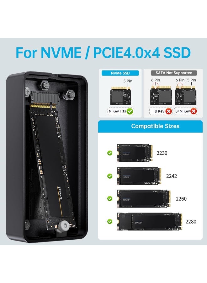 اس اس كي غلاف SSD M.2 NVMe بسرعة 40Gbps، غلاف NVMe بمنفذ USB4، متوافق مع منفذ USB C، غلاف قرص صلب مصنوع من الألومنيوم - Image 2