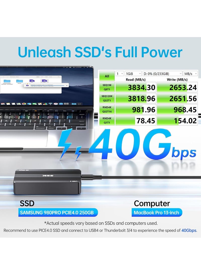 اس اس كي غلاف SSD M.2 NVMe بسرعة 40Gbps، غلاف NVMe بمنفذ USB4، متوافق مع منفذ USB C، غلاف قرص صلب مصنوع من الألومنيوم - Image 3