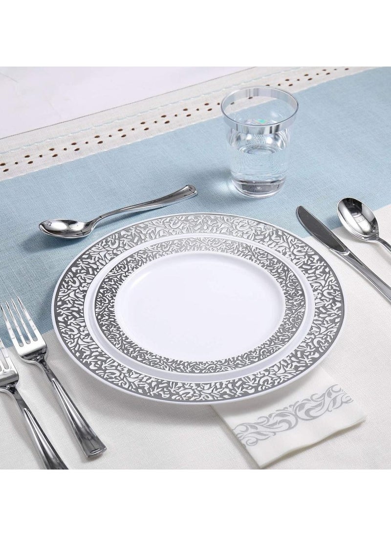 175 Pcs Silver Dinnerware Set 25 Guest Disposable Set Lunch Plates Set Part Plates Spoons Food Plates Set