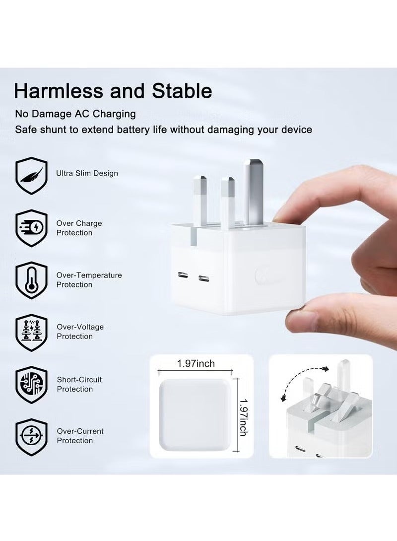 DUSALA 35W Dual USB-C Fast Charger Plug – Type-C Power Adapter with Dual Ports for Simultaneous Charging – Compatible with iPhone 15/14/14 Plus/14 Pro Max/13/12/11/X, Samsung Galaxy, iPad, AirPods, Bluetooth Speakers & More – Compact & Efficient - Image 2