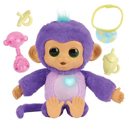 Fingerlings Care n Cuddles Interactive Baby Monkey Sunny Purple Toys for 3 Year Olds 150 Sounds and Reactions Heart Lights Up - Image 1