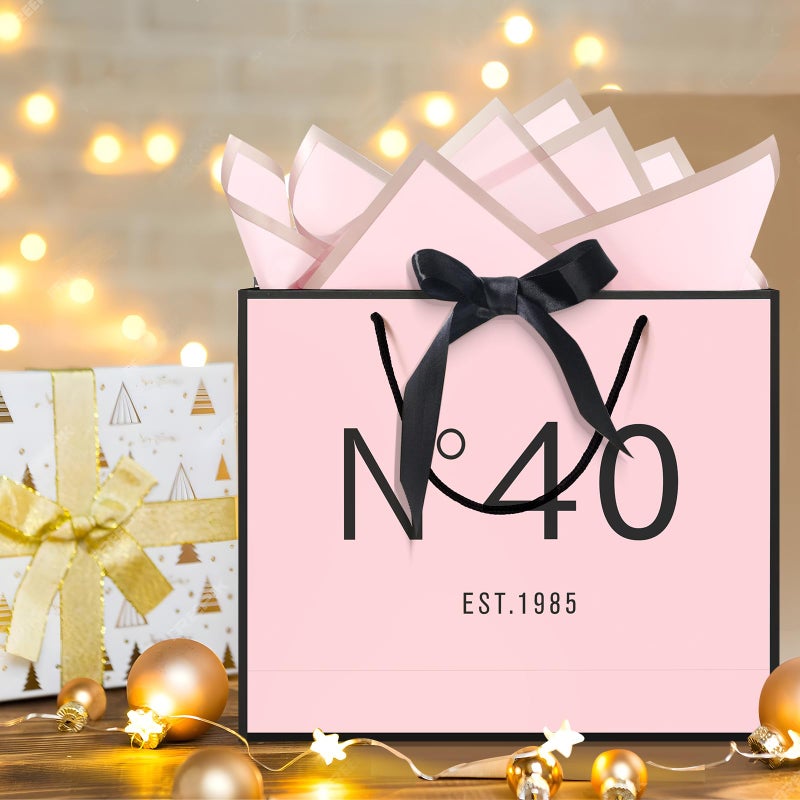 Qlsko 13 "" Birthday Gift Bag With Card Envelope Sticker Bow Ribbon And Tissue Papers For Women Girls Design With Handles 13Th-100Th (Est.1985 40Th  13 "" W X 10.5 "" H X 4.3 "" D) - Image 5