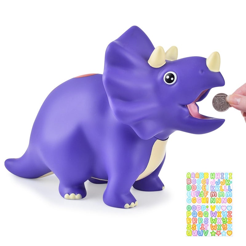 PJDRLLC Dinosaur Piggy Bank for Kids Unbreakable Plastic Money Coin Bank for Boys and Girls Great Gifts for Birthday Easter Christmas Purple