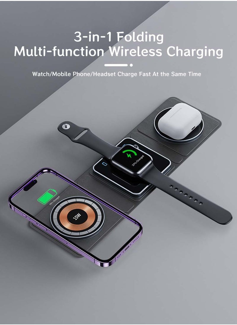 3-In-1 Wireless Charger,Transparent Folding,Fabric Portable Magnetic Wireless Charger Suitable,for Apple