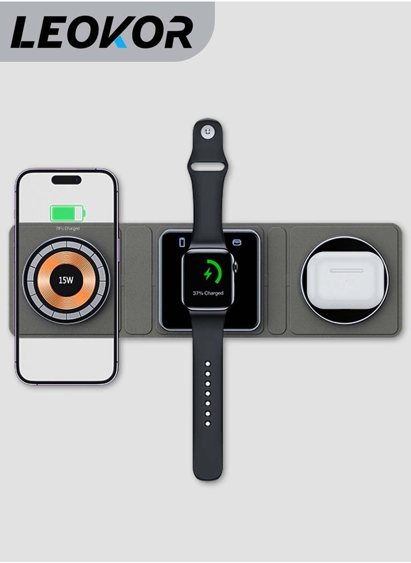 3-In-1 Wireless Charger,Transparent Folding,Fabric Portable Magnetic Wireless Charger Suitable,for Apple