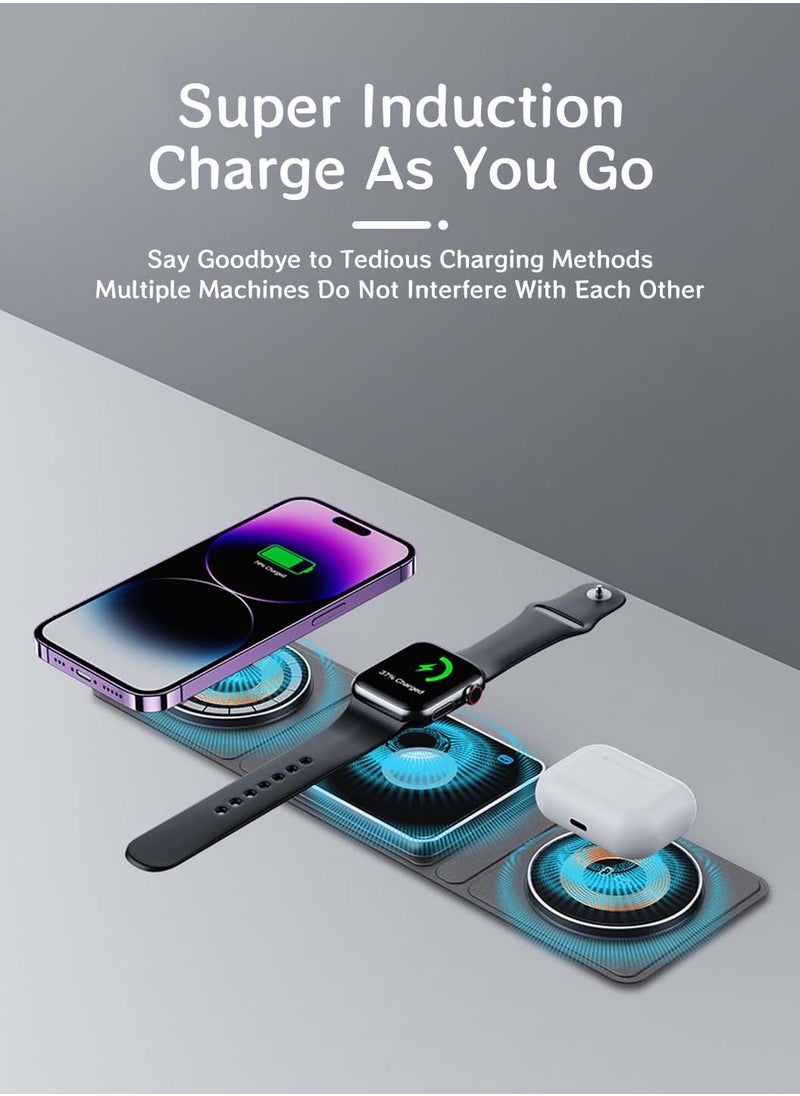 3-In-1 Wireless Charger,Transparent Folding,Fabric Portable Magnetic Wireless Charger Suitable,for Apple