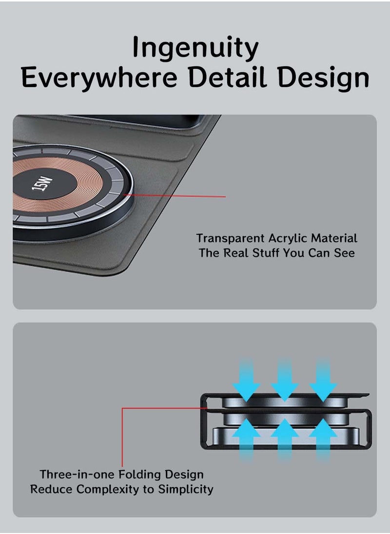 3-In-1 Wireless Charger,Transparent Folding,Fabric Portable Magnetic Wireless Charger Suitable,for Apple