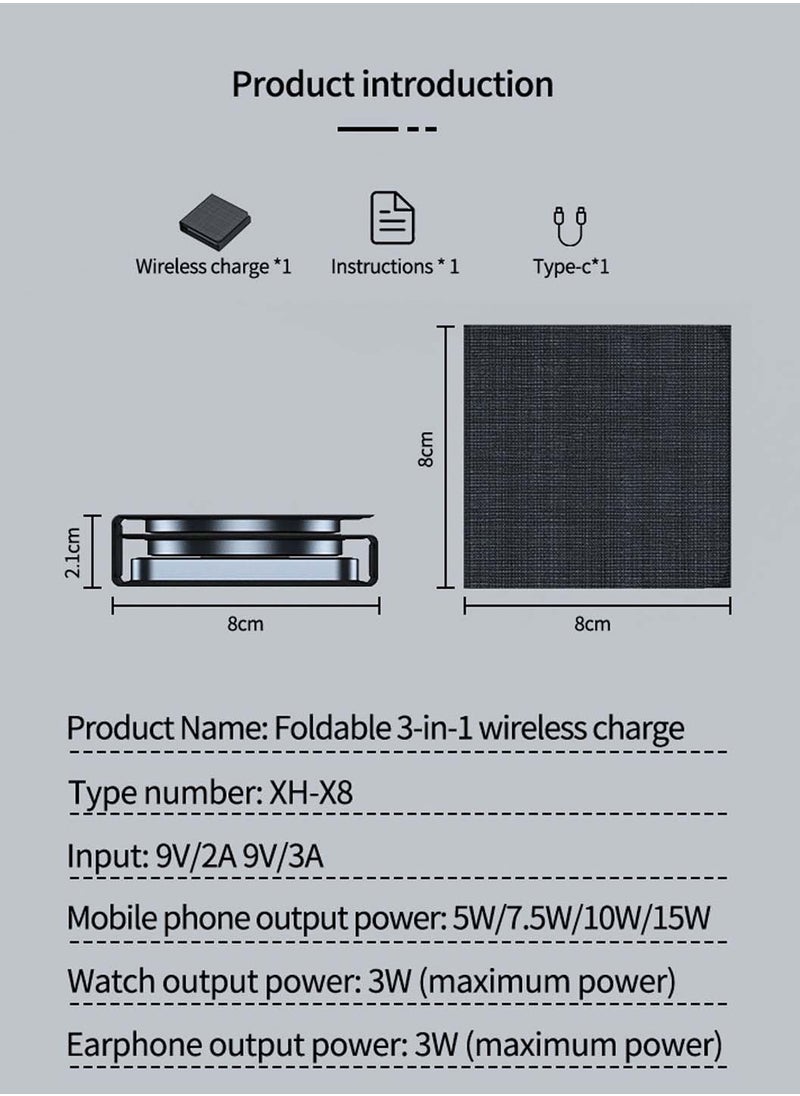3-In-1 Wireless Charger,Transparent Folding,Fabric Portable Magnetic Wireless Charger Suitable,for Apple