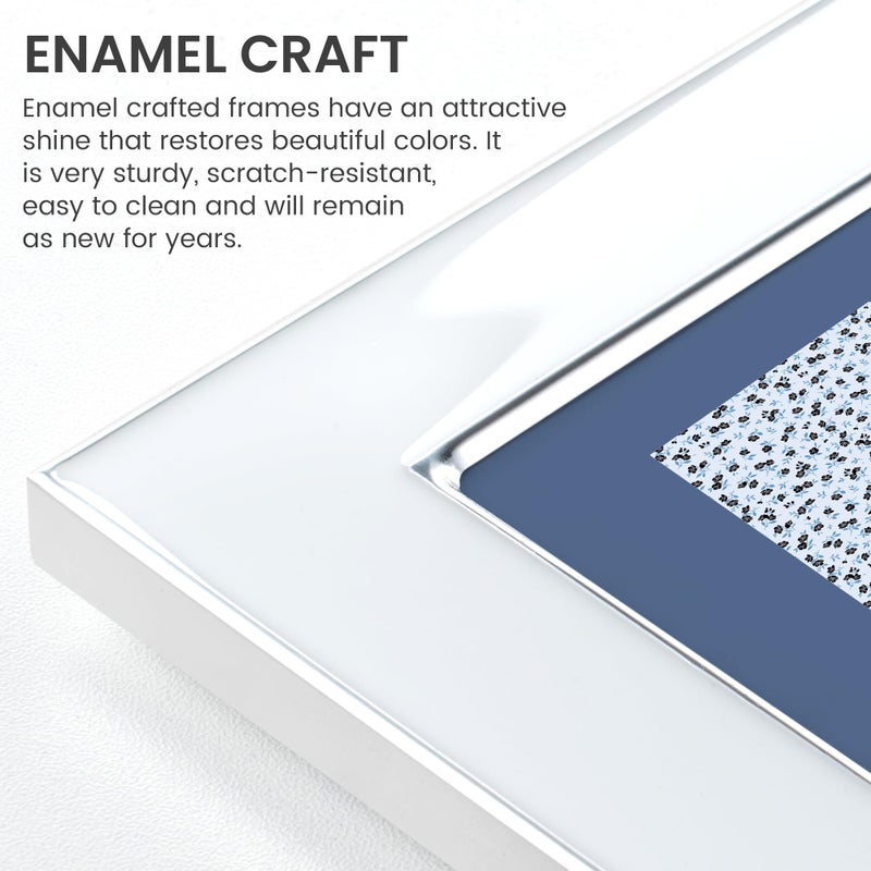 Venusmiles 5x7 Enamel Picture Frame  Silver Metal Edge with Easel  Real Glass Photo Frame for Wall and Tabletop Display Family Office Photo Gallery  White Enamel/1pc - Image 2
