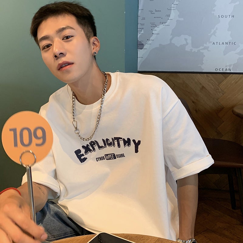Hong Kong Style T-Shirt Men's Short-Sleeved Trendyy Letter Printed Half-Sleeved T-Shirt 2025 Summer Loose Round Neck Ins Casual Top - Image 3