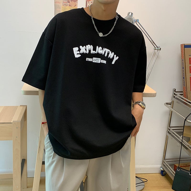 Hong Kong Style T-Shirt Men's Short-Sleeved Trendyy Letter Printed Half-Sleeved T-Shirt 2025 Summer Loose Round Neck Ins Casual Top - Image 4