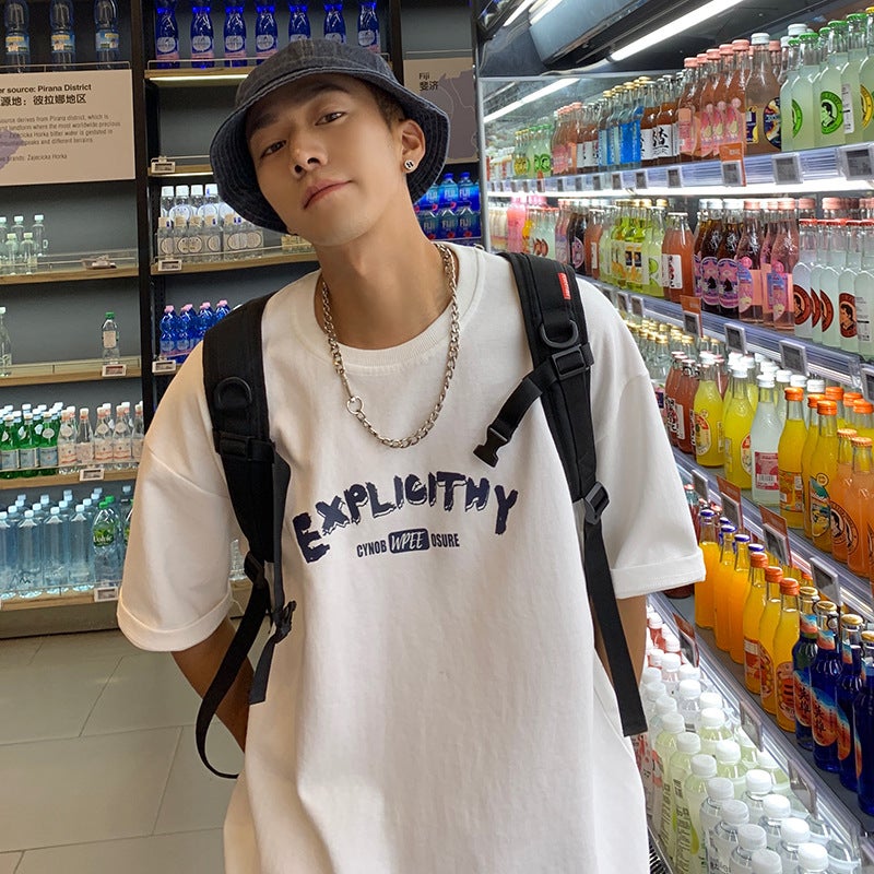 Hong Kong Style T-Shirt Men's Short-Sleeved Trendyy Letter Printed Half-Sleeved T-Shirt 2025 Summer Loose Round Neck Ins Casual Top - Image 2