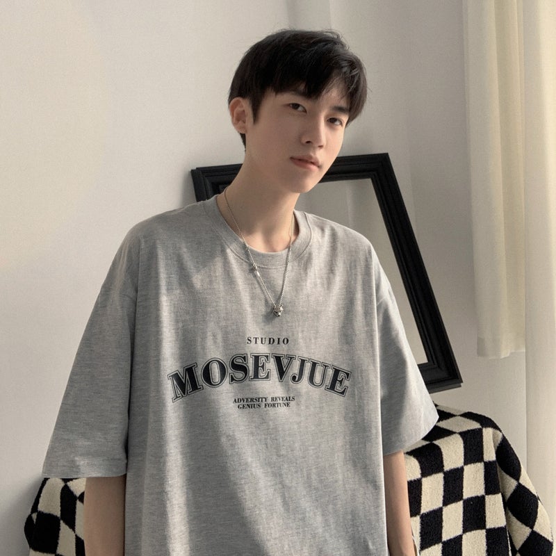 Hong Kong Style T-Shirt Men's Short-Sleeved Trendyy Letter Printed Half-Sleeved T-Shirt 2025 Summer Loose Round Neck Ins Casual Top - Image 1