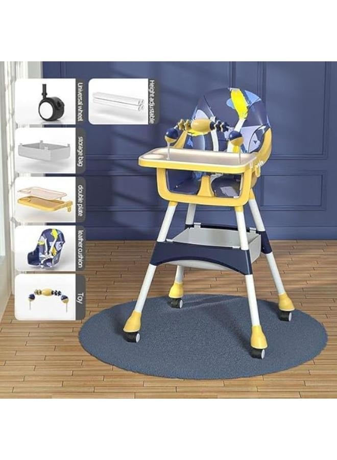3 in 1 Convertible Baby High Chair with Adjustable Height and Footrest, Toddler Feeding Booster Seat with Tray, Wheels, Safety Belt and Cushion for 6 Months to 4 Years  - Image 1