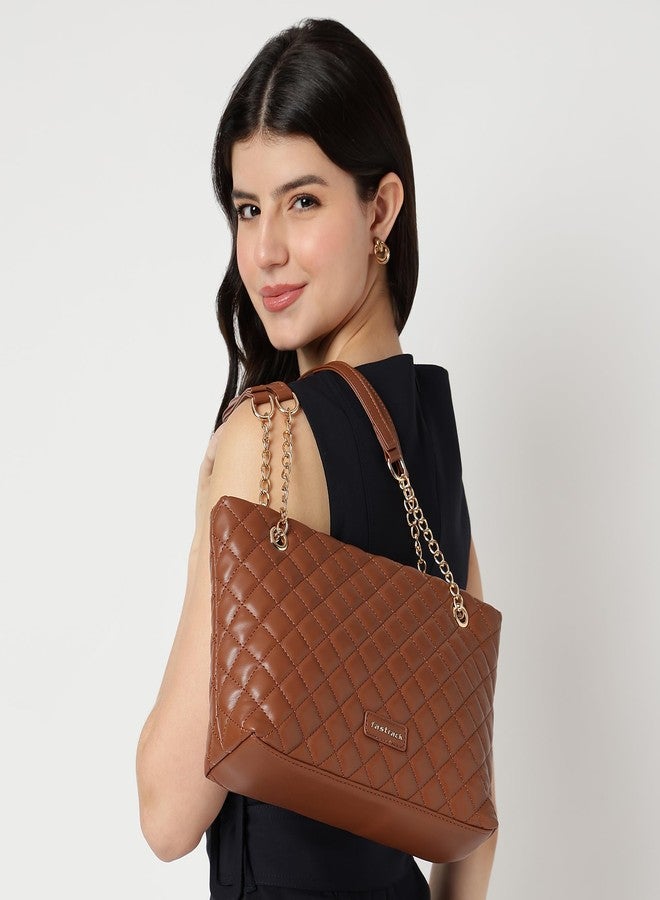 fastrack QuiltPlay Tan Shoulder Bag | Quilted Faux-Leather Women’s Handbag Bag with Metal Accent Strap & Zipper Closure - Image 3