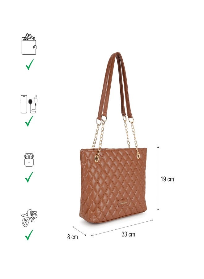 fastrack QuiltPlay Tan Shoulder Bag | Quilted Faux-Leather Women’s Handbag Bag with Metal Accent Strap & Zipper Closure - Image 5