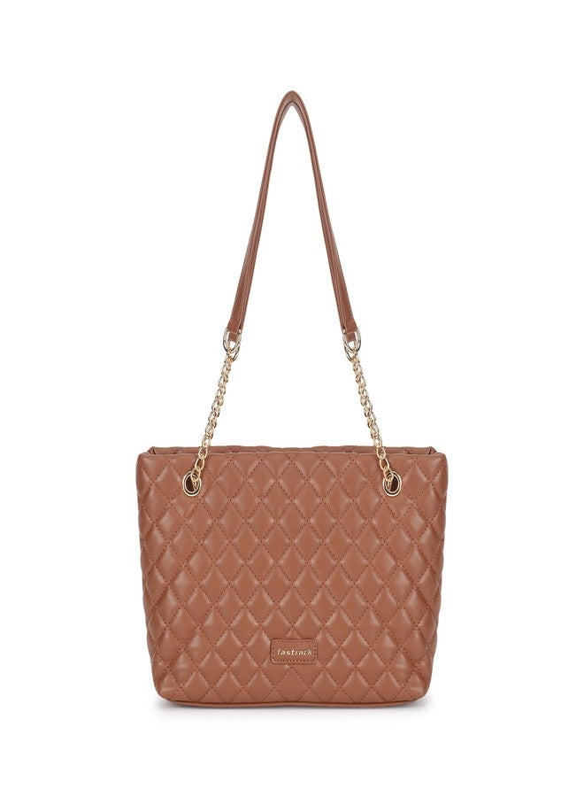 fastrack QuiltPlay Tan Shoulder Bag | Quilted Faux-Leather Women’s Handbag Bag with Metal Accent Strap & Zipper Closure - Image 1