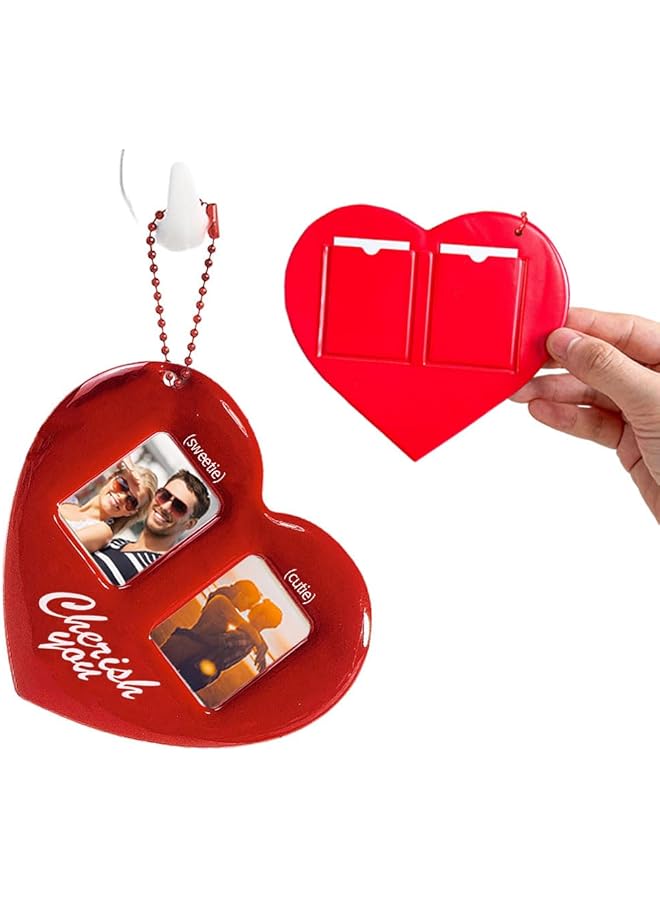 The Bros Picture Frame Ornaments,Heart Shaped Family Photo Frame Decoration for Display Picture,Wedding Anniversary Present for Couples Romantic Gift,Pet Memorial DIY Photo Frame Hanging-Red - Image 1