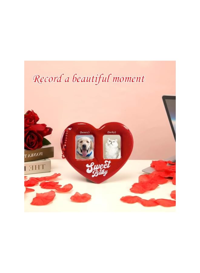The Bros Picture Frame Ornaments,Heart Shaped Family Photo Frame Decoration for Display Picture,Wedding Anniversary Present for Couples Romantic Gift,Pet Memorial DIY Photo Frame Hanging-Red - Image 3