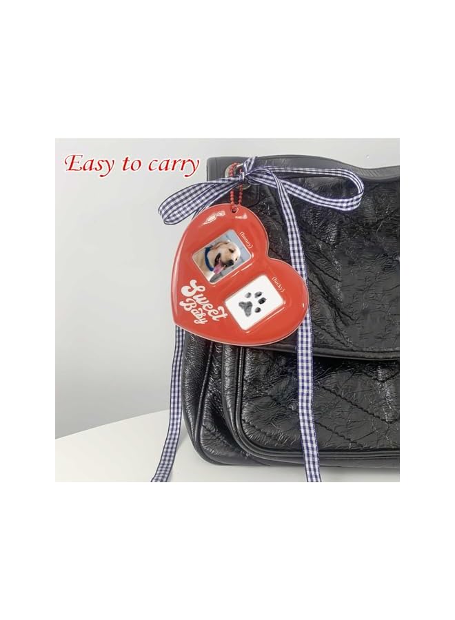 The Bros Picture Frame Ornaments,Heart Shaped Family Photo Frame Decoration for Display Picture,Wedding Anniversary Present for Couples Romantic Gift,Pet Memorial DIY Photo Frame Hanging-Red - Image 5