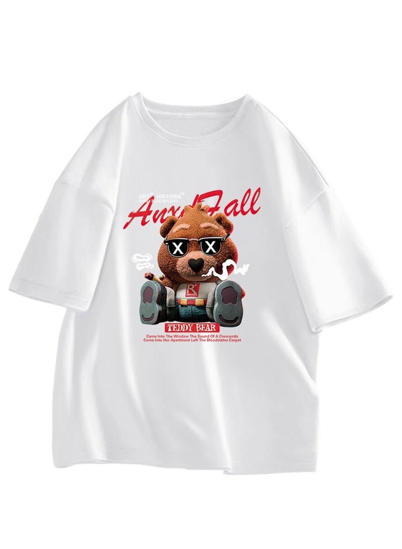Pure cotton fashion loose round neck top short-sleeved T-shirt men and women same style summer couple versatile casual T-shirt - Image 1