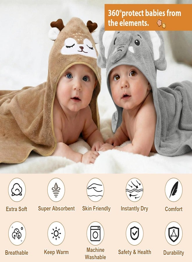 CandyHome 9 PCS Baby Bath Towels for Infants Toddlers, 3 PCS Animal Hooded Baby Towels & 6 PCS Washcloths Set, Ultra Absorbent Soft Cute Newborn Bath Essentials Gifts for Boys & Girls - Image 3