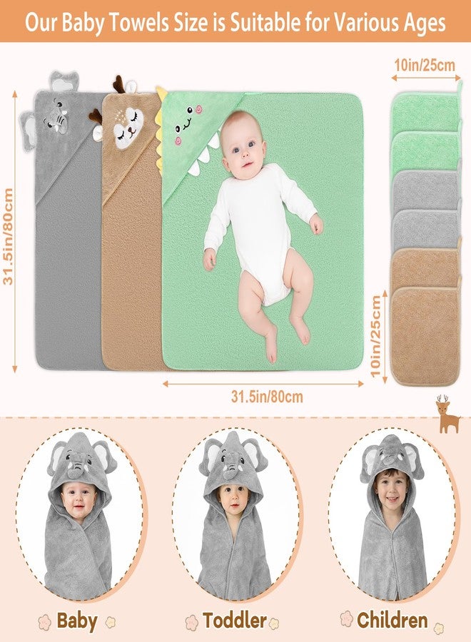 CandyHome 9 PCS Baby Bath Towels for Infants Toddlers, 3 PCS Animal Hooded Baby Towels & 6 PCS Washcloths Set, Ultra Absorbent Soft Cute Newborn Bath Essentials Gifts for Boys & Girls - Image 2