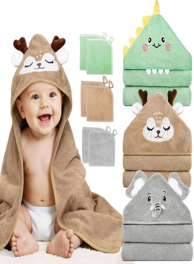 CandyHome 9 PCS Baby Bath Towels for Infants Toddlers, 3 PCS Animal Hooded Baby Towels & 6 PCS Washcloths Set, Ultra Absorbent Soft Cute Newborn Bath Essentials Gifts for Boys & Girls - Image 1