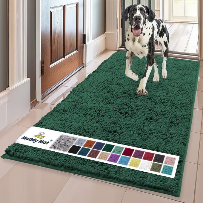 SUPER ABSORBENT DOOR MAT INDOOR MICROFIBER QUICK DRY CHENILLE ENTRYWAY RUG NONSLIP FRONT DOOR MAT INDOOR MATS FOR ENTRYWAY MACHINE WASHABLE PET RUG DARK GREEN XL 59X35