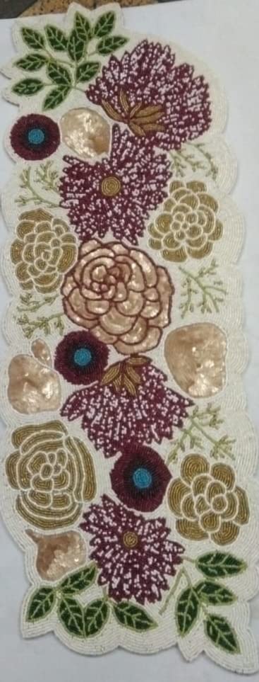 AIVIK Premium Handcrafted Beautiful Beaded Dinning Table Runner 1336 Floral Desgin