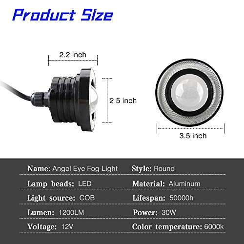 KaiDengZhe 2PCS Super Bright 3.5" Projector Universal LED Fog Light 12V 10W Blue COB Halo Angel Eye Rings For Moto Headlight Car Daytime Running Light DRL Driving Light Fog Light Bulb - Image 2