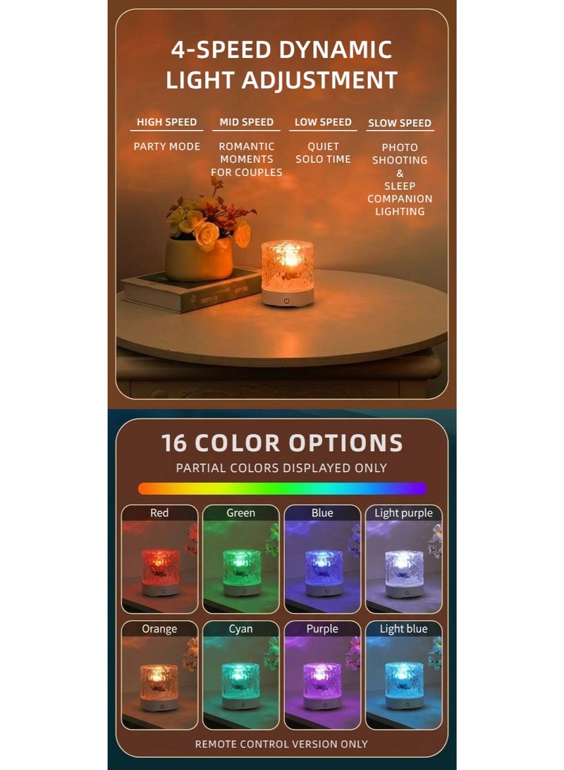 Dynamic Water Ripple Ambient Lamp – 16 Color RGB Crystal Projection Table Lamp with Touch & Remote Control, Rechargeable Night Light for Bedroom, Live Streaming & Party Decor - Image 4
