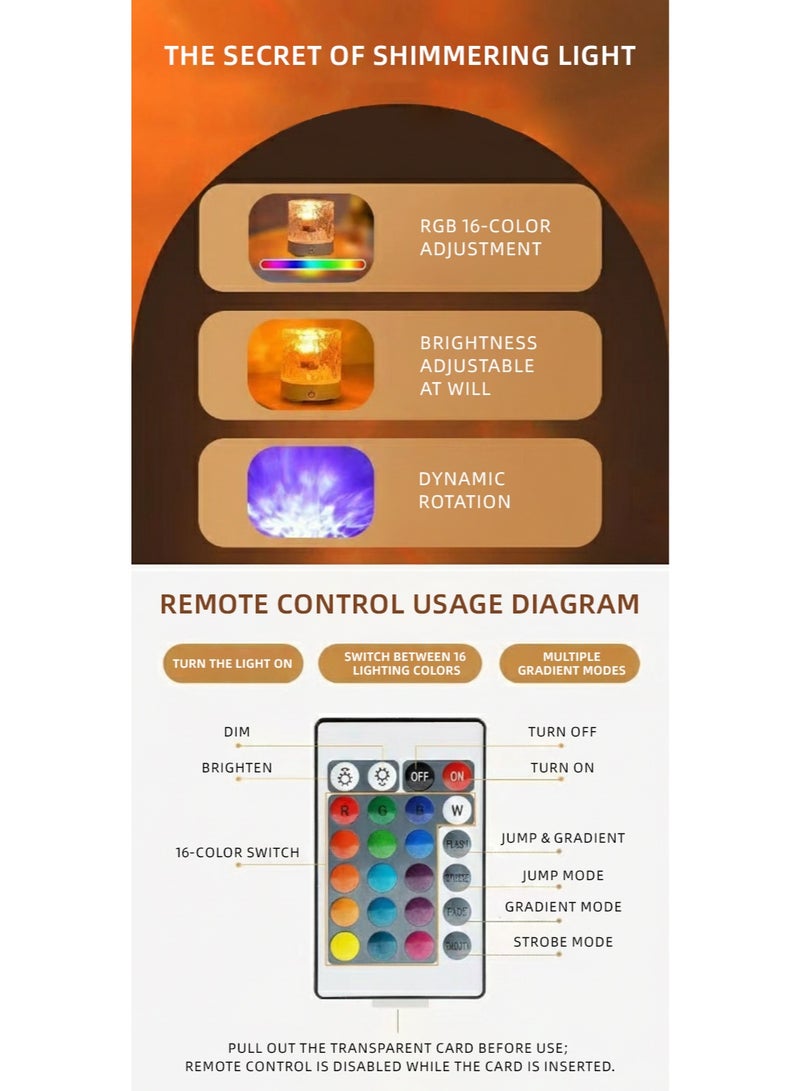 Dynamic Water Ripple Ambient Lamp – 16 Color RGB Crystal Projection Table Lamp with Touch & Remote Control, Rechargeable Night Light for Bedroom, Live Streaming & Party Decor - Image 5