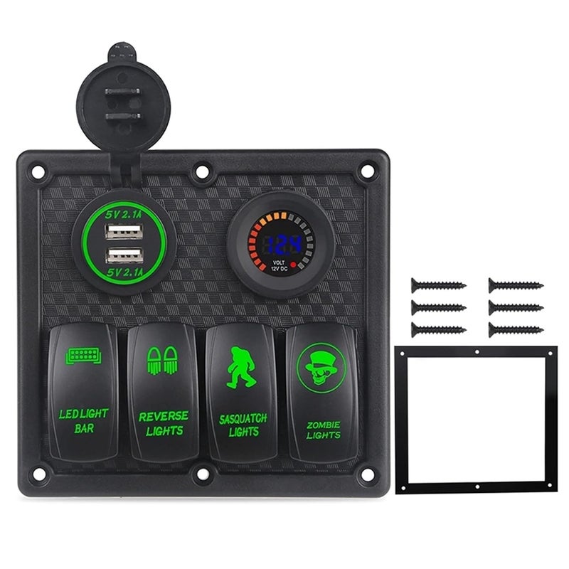 Wivplex 4 Gang Marine Boat Switch Panel with USB Charger - Image 1