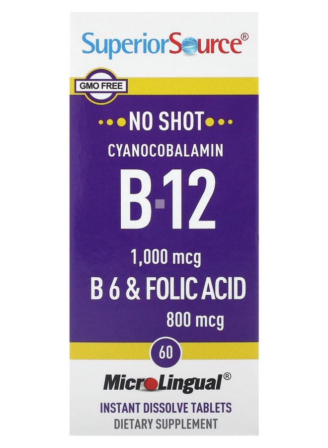 Superior Source Cyanocobalamin B12 B6 & Folic Acid 60 MicroLingual Instant Dissolve Tablets