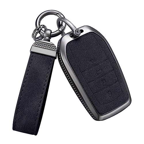 YO&YOYE Compatible with Toyota Key Fob Cover with Keychain Leather Key Case Protector for Avalon Camry Corolla RAV4 Sequoia Highlander Smart Key (Model2, Black) - Image 1