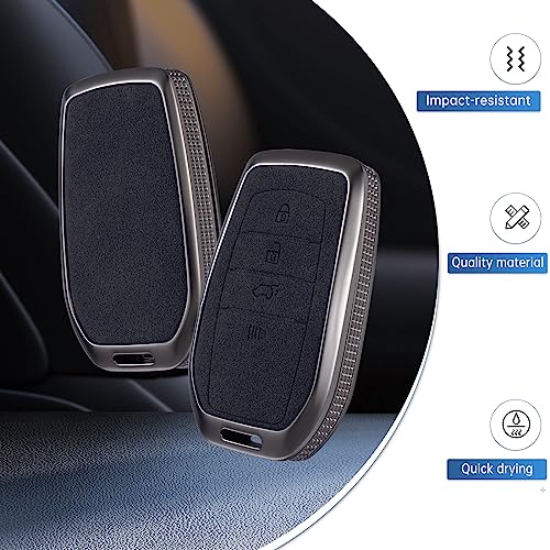 YO&YOYE Compatible with Toyota Key Fob Cover with Keychain Leather Key Case Protector for Avalon Camry Corolla RAV4 Sequoia Highlander Smart Key (Model2, Black) - Image 3