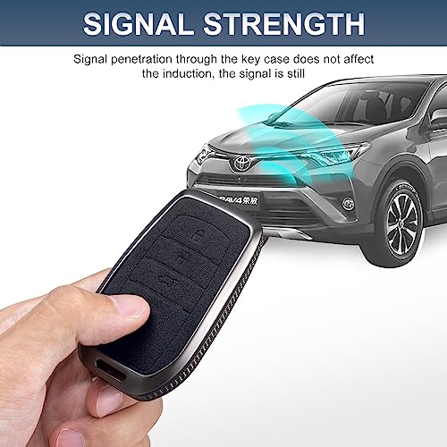 YO&YOYE Compatible with Toyota Key Fob Cover with Keychain Leather Key Case Protector for Avalon Camry Corolla RAV4 Sequoia Highlander Smart Key (Model2, Black) - Image 5
